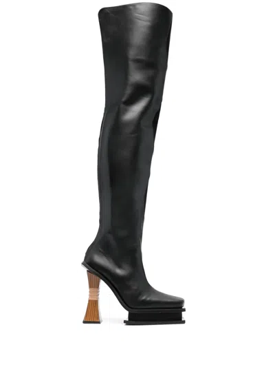 Ahluwalia Veena 120mm Leather Knee Boots In Black