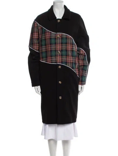 Pre-owned Ahluwalia Virgin Wool Plaid Print Coat In Black