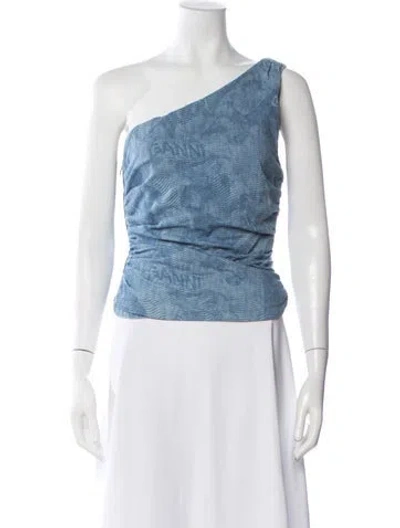 Pre-owned Ahluwalia X Ganni Printed One-shoulder Top In Blue