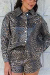 Aiblee Button Down Long Sleeve Jacket In Leopard In Multi