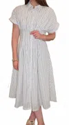Aiblee Striped Button Up Midi Shirt Dress In Black/white In Multi