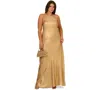 Aidan By Adrianna Papell Plus Size Sleevelss Gold Foil Gown In Light Gold