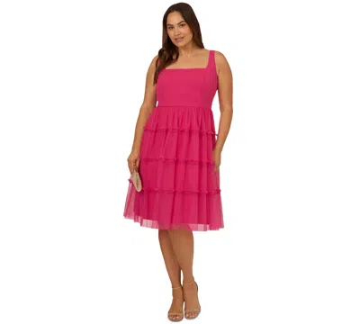Aidan By Adrianna Papell Plus Size Square-neck Tiered Dress In Bright Rose