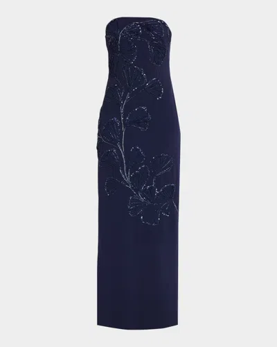 Aidan Mattox Strapless Embroidered Crepe Column Dress