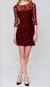 Aidan Mattox 3/4 Sleeve Illusion Lace Party Dress In Red