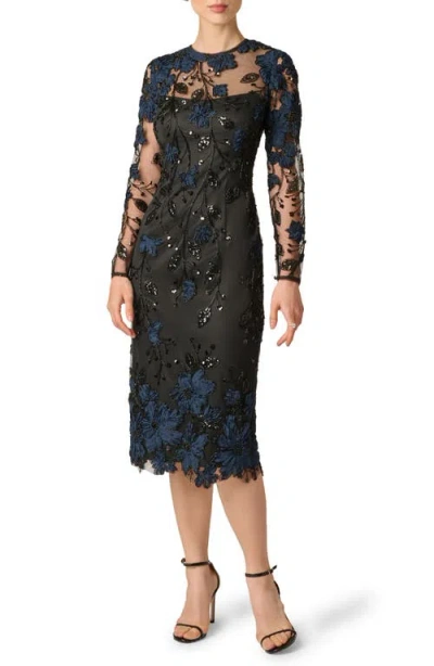 Aidan Mattox 3d Embroidered Sequin Cocktail Dress In Black