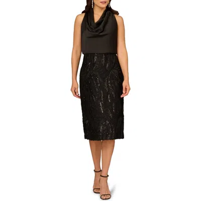AIDAN MATTOX AIDAN MATTOX 3D EMBROIDERED SLEEVELESS COCKTAIL DRESS