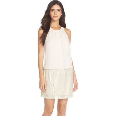 Aidan Mattox Aidan By  Chiffon & Beaded Mesh Blouson Dress In Champagne