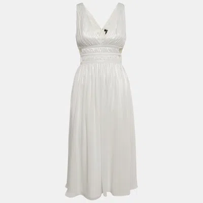 Aidan Mattox Aidan Maxttox Ivory Shimmer Crepe Gathered Cut-out Detail Midi Dress In White