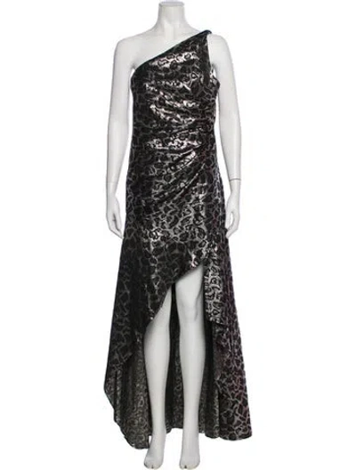 Pre-owned Aidan Mattox Animal Print Long Dress In Black