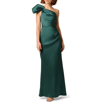 Aidan Mattox Asymmetric Stretch Mikado Gown In Forest