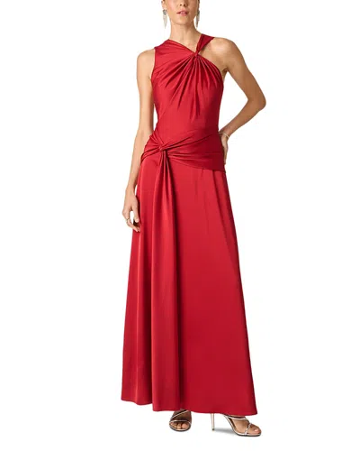 Aidan Mattox Asymmetric Twisted Satin Gown In Red
