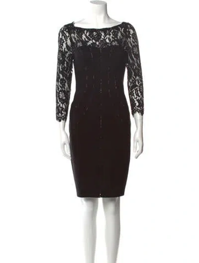 Pre-owned Aidan Mattox Bateau Neckline Knee-length Dress In Black