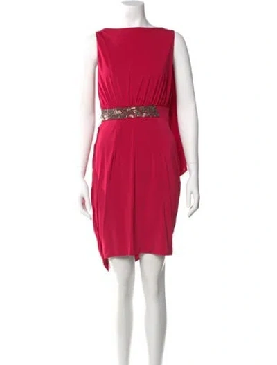 Pre-owned Aidan Mattox Bateau Neckline Knee-length Dress In Red
