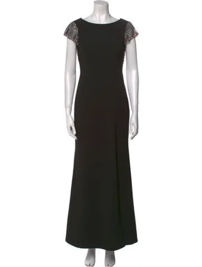 Pre-owned Aidan Mattox Bateau Neckline Long Dress In Black
