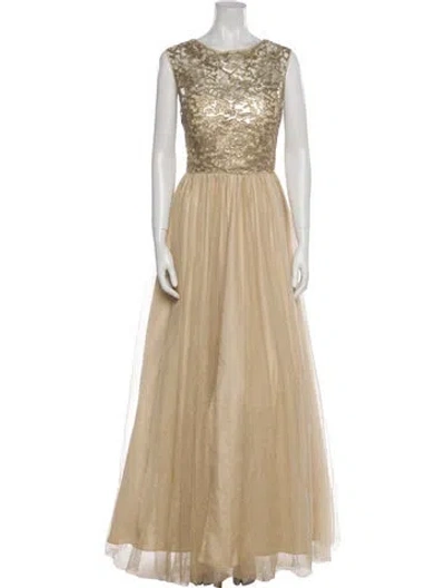 Pre-owned Aidan Mattox Bateau Neckline Long Dress In Neutral