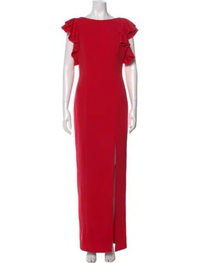 Pre-owned Aidan Mattox Bateau Neckline Long Dress In Red