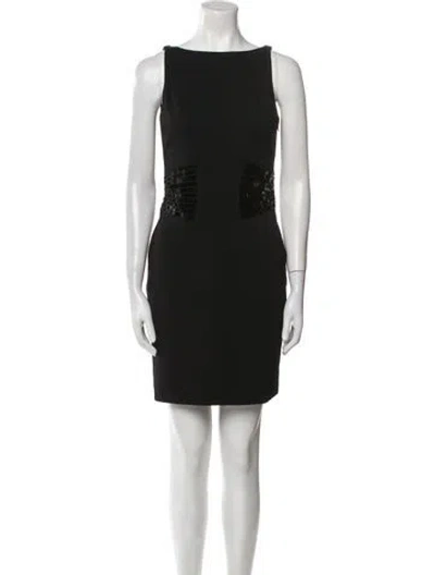 Pre-owned Aidan Mattox Bateau Neckline Mini Dress In Black