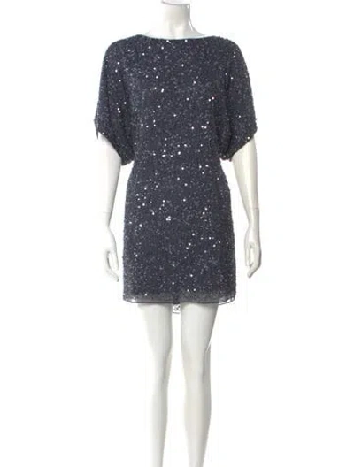Pre-owned Aidan Mattox Bateau Neckline Mini Dress In Blue