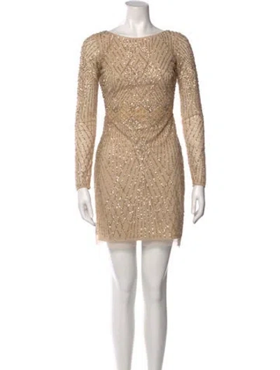 Pre-owned Aidan Mattox Bateau Neckline Mini Dress In Neutral