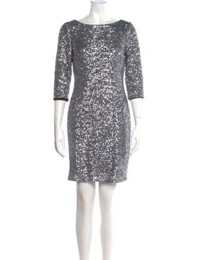 Pre-owned Aidan Mattox Bateau Neckline Mini Dress In Silver