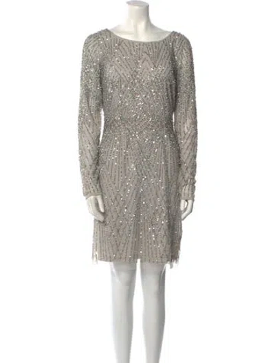 Pre-owned Aidan Mattox Bateau Neckline Mini Dress W/ Tags In Gray