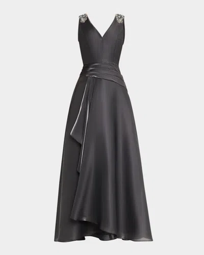Aidan Mattox Bead-embellished Iridescent Organza Gown In Dark Slate