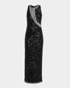 Aidan Mattox Bead-trim Sequin Column Gown In Black