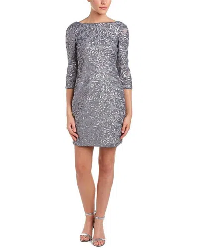 Aidan Mattox Beaded Bateau Neck Dress In Grey In Multi