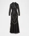 Aidan Mattox Beaded Dotted Mesh Gown In Black