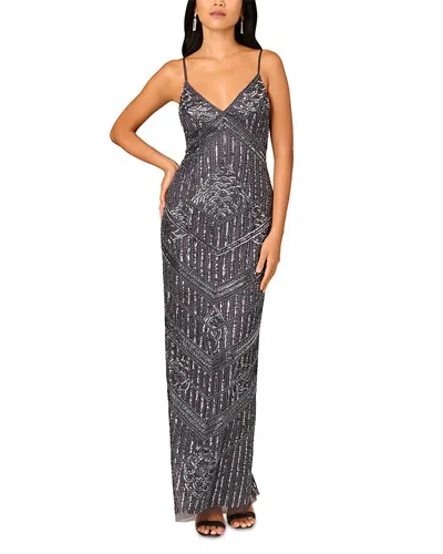 Aidan Mattox Beaded Evening Gown In Gunmetal