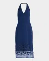 Aidan Mattox By Adrianna Papell Beaded Detail Halter Neck Midi Dress In Navy