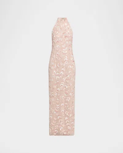 Aidan Mattox Beaded Halter Column Gown In Multi