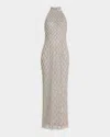 Aidan Mattox Beaded Halter Column Gown In Silver