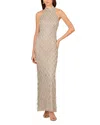 Aidan Mattox Beaded Halter Column Gown In Silver