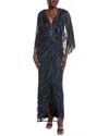 Aidan Mattox Beaded Maxi Dress In Blue
