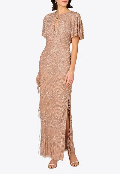 Aidan Mattox Beaded Maxi Dress In Brown