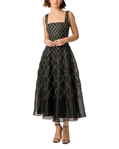 Aidan Mattox Beaded Midi Dress In Black