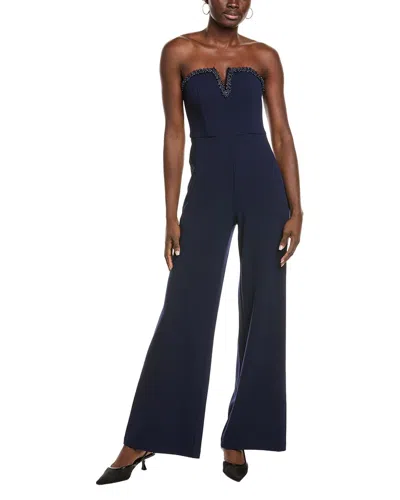 Aidan Mattox Beaded Neckline Jumpsuit In Blue