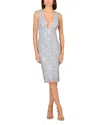 Aidan Mattox By Adrianna Papell Floral Beaded Cocktail Sheath Dress In Clearwater