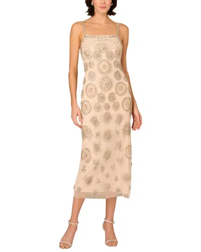 Aidan Mattox Beaded Sleeveless Midi Dress In Pink