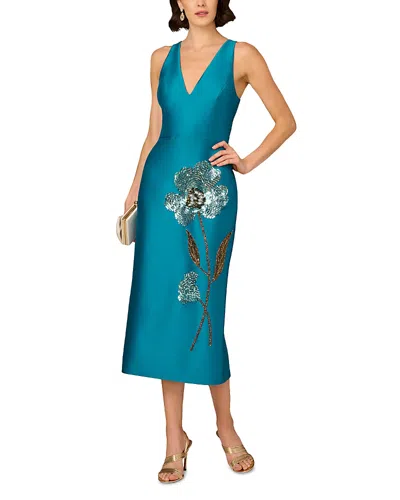 Aidan Mattox Beaded V-neck Midi Dress