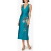 Aidan Mattox Sleeveless Flower-beaded Midi Dress In Blue