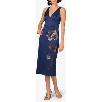 AIDAN MATTOX AIDAN MATTOX BEADED V-NECK MIDI DRESS