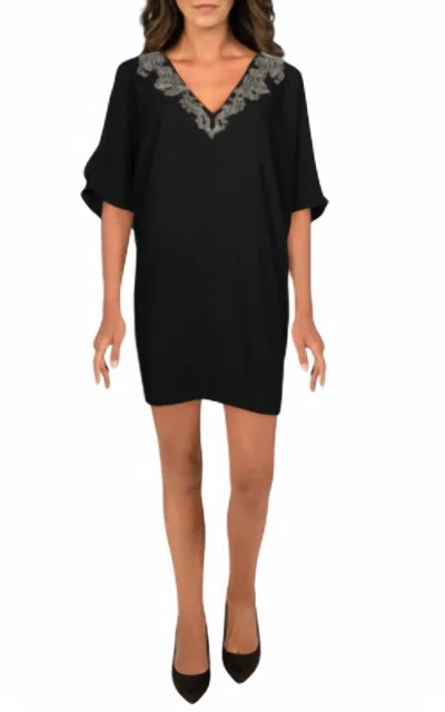 Aidan Mattox Beaded V-neck Short In Black