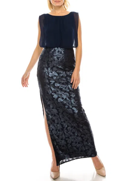 Aidan Mattox Blouson Column Evening Dress In Navy
