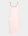 Aidan Mattox Bodycon Beaded Floral Applique Midi Dress In Pink Peach