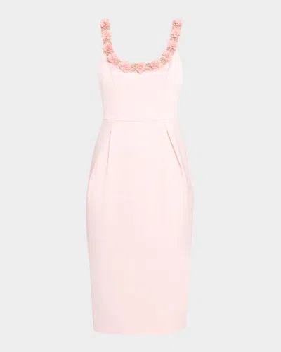 Aidan Mattox Bodycon Beaded Floral Applique Midi Dress In Pink Peach