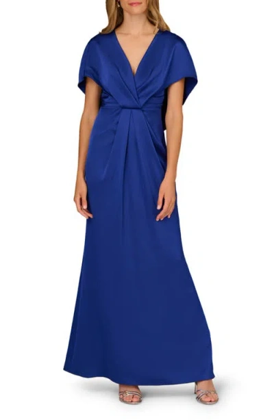 Aidan Mattox Bow Back Crepe & Satin Mermaid Gown In Blue