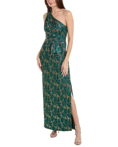 Aidan Mattox Brocade Maxi Dress In Green